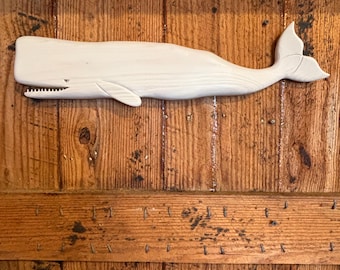 22" White Wood Whale Wall Decor
