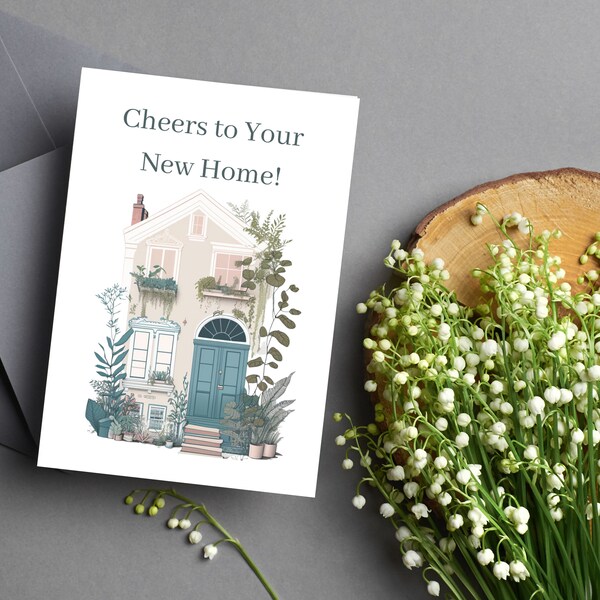 Housewarming Greeting Card: Congratulations on Your New Home with Dog and House - Blank Inside