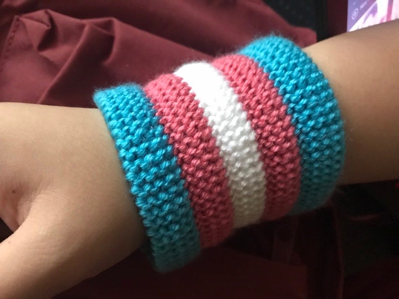 knitted wristband trans pride flag