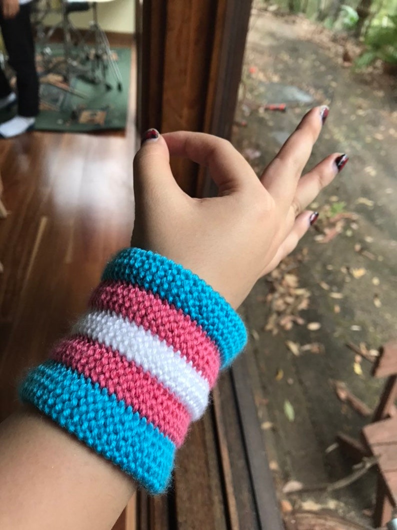knitted wristband trans pride flag