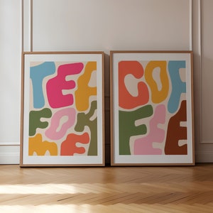 Set of 2 Coffee Type Prints, Colourful Text Prints, Retro Wall Art, Kitchen Wall Prints, Aesthetic Decor, Gallery Wall, Home Inspo, UNFRAMED