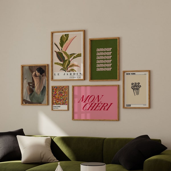Gallery Wall Set, Print Sets, Trendy Art Posters, Wall Art, Set of 6, Green Gallery Wall, Home Decor Ideas, Living Room Wall, UNFRAMED