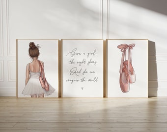 Set of 3 Custom Ballerina Prints, Dance Quote Print, Ballerina Illustration, Ballet Dance Decor, Ballerina Wall Art, Gift, Daughter UNFRAMED