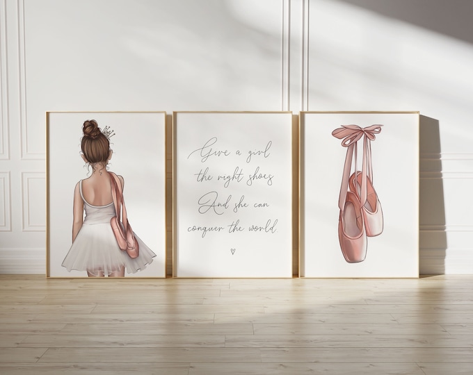 Set of 3 Custom Ballerina Prints, Dance Quote Print, Ballerina Illustration, Ballet Dance Decor, Ballerina Wall Art, Gift, Daughter UNFRAMED