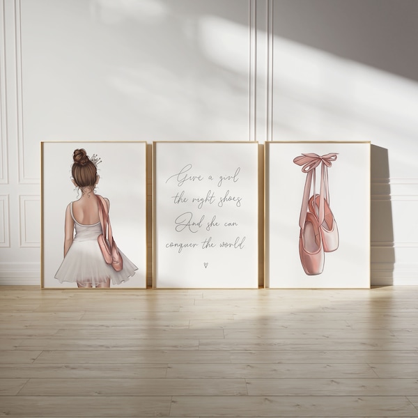 Set of 3 Custom Ballerina Prints, Dance Quote Print, Ballerina Illustration, Ballet Dance Decor, Ballerina Wall Art, Gift, Daughter UNFRAMED