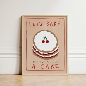 Bake a Cake Print, Kitchen Print, Illustration Kitchen Art, Baking ...