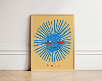 Hola Sun Print, Nursery Wall Art, Kids Bedroom Decor, Sun Illustration Poster, Playroom Wall Art, Cute Nursery Decor, UNFRAMED PRINT