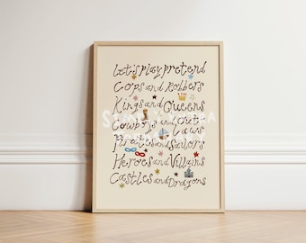 Play Pretend Children's Print, Children's Whimsical Wall Art Print, Nursery Decor, Playful Kids Room Decor, Toddler Bedroom Art, UNFRAMED