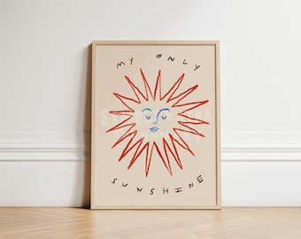 Mitt enda solsken-tryck, soltryck, tryck för småbarnsrum, illustrationsväggkonst, himmelsk barnrumskonst, eklektisk barnrum, handritad, oinramad