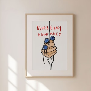 Blueberry Pancakes Print, Trendy Kitchen Print, Breakfast Print, Kitchen Decor, Cooking Poster, Retro Poster, Kitchen Poster, UNFRAMED