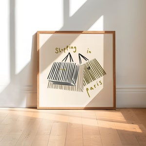 Shopping in Paris Poster, Ink Bleed Style, lustiges Poster, Trendige Wandkunst, Paris Druck, Wohnzimmer Druck, Ankleidezimmer Druck, UNGERAHMT