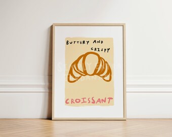 Croissant Print, French Bakery Wall Art, Kitchen Wall Decor, Cafe Kitchen Print, Food Illustration Poster, Aesthetic Kitchen Art, UNFRAMED