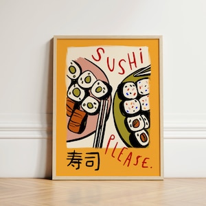 Trendy Sushi Poster, Ink Bleed Style, Sushi Art Print, Sushi Wall Print, Trendy Poster, Japanese Print, Sushi Poster, Kitchen Art, UNFRAMED