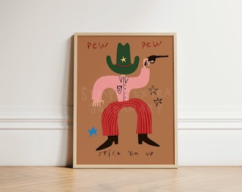 Cowboy Pretend Playful Poster for Kids Room, Colourful Cowboy Play Room Print, Yeehaw Wall Art, Wall Art Ideas, Fun Nursery Print, UNFRAMED