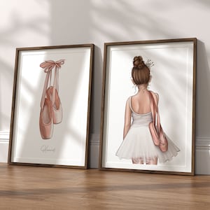 Set of 2 Custom Ballerina Prints, Dance Print, Ballerina Illustration, Ballet Dance Decor, Ballerina Wall Art, Pointe Shoes UNFRAMED