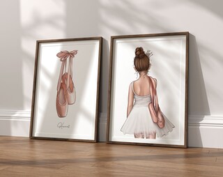 Poster Su Tela QBZWART Con Ballerina E Scarpette Rosa – 40,6x61 Cm – Stampa Ad Acquerello Per Camera Ragazze