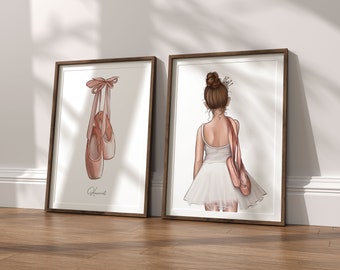 Poster Su Tela QBZWART Con Ballerina E Scarpette Rosa – 40,6x61 Cm – Stampa Ad Acquerello Per Camera Ragazze