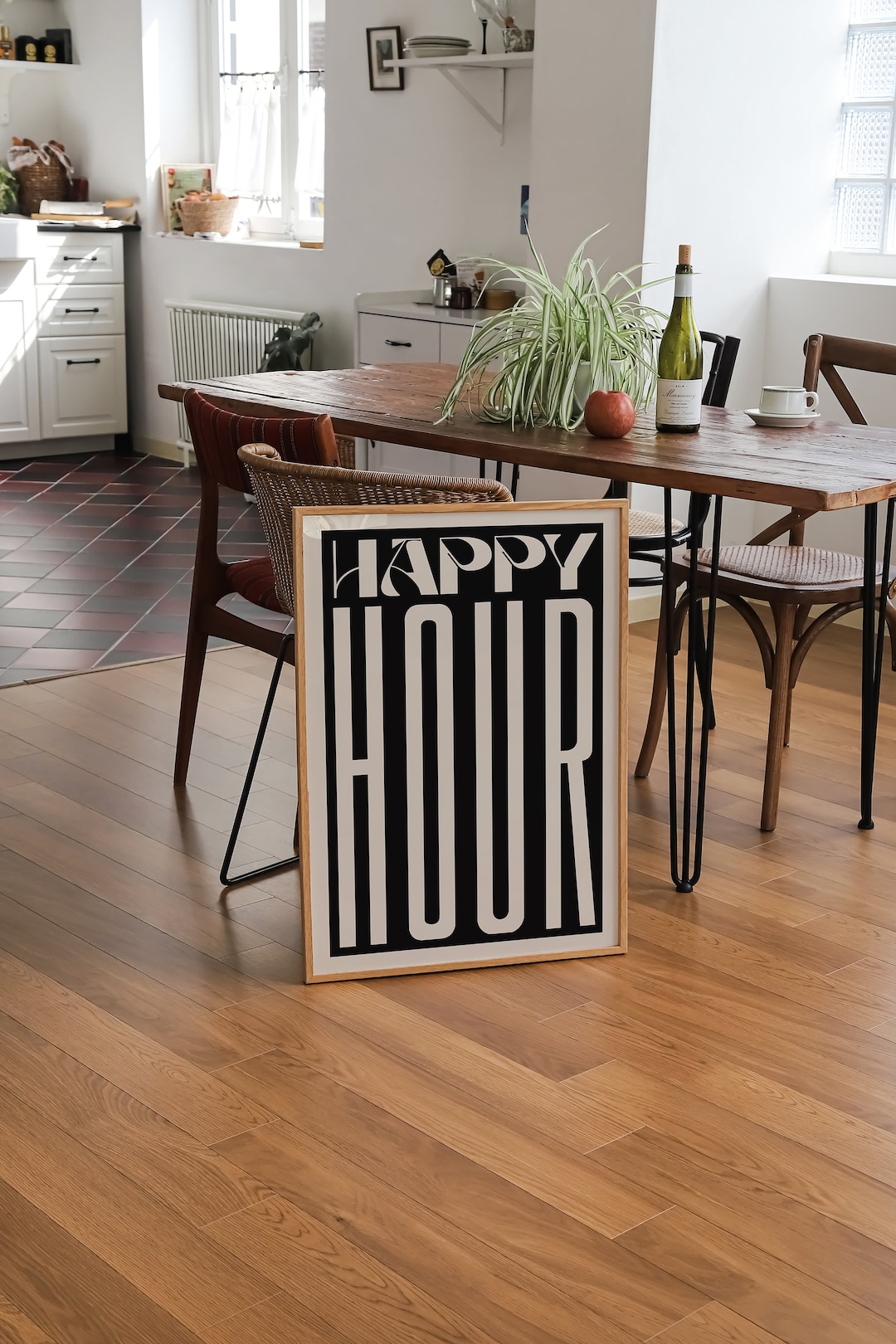 Trendy Happy Hour Print, Trendy Quote Print, Quote Art Poster, Kitchen