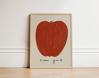 New York Big Apple Print, New York Print, Retro Wall Art, Kitchen Wall Prints, Aesthetic Decor, Gallery Wall, Home Inspo, UNFRAMED