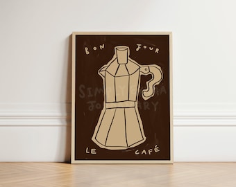 Stampa Bonjour Coffee, Poster Coffee, Illustrazione Wall Art Cucina, Stampa Cucina, Arte Estetica Murale, Arte Murale Caffè, Parete Coffee, SENZA CORNICE