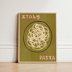 イタリアパスタプリント、パスタグルメプリント、トレンディな料理プリント、レトロなキッチンポスター、パスタアートプリント、キッチンイラストウォールアート、フレームなし