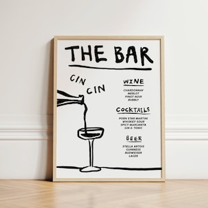 Impresión de barra, póster de menú de barra, arte de pared de cocina, decoración de cocina, arte de pared estético, arte de pared de apartamento, impresión de cocina de barra de moda, SIN MARCO