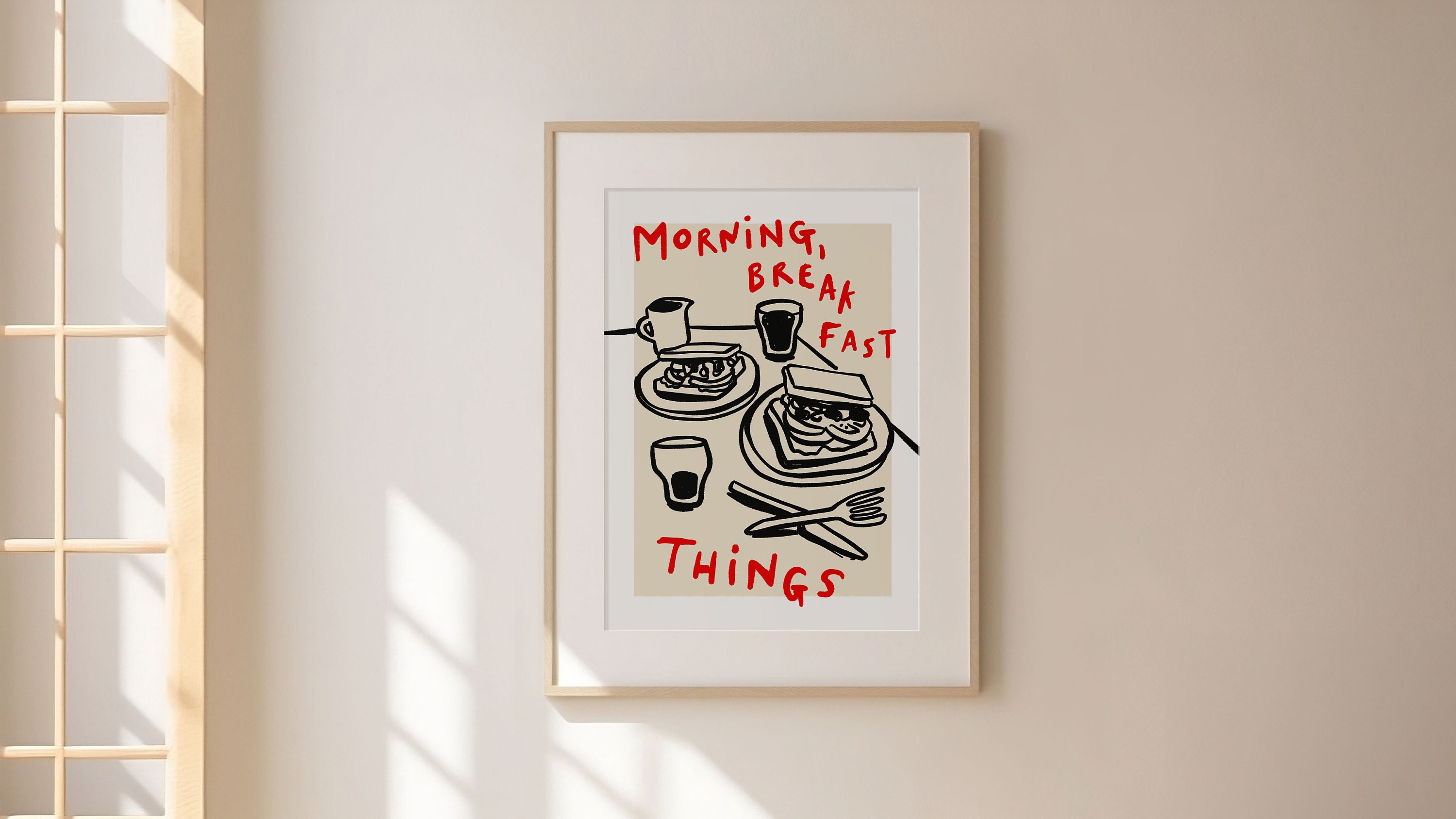morning breakfast things print, trendy kitchen print, breakfast