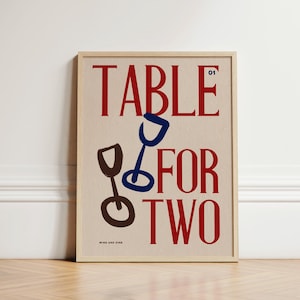 Dining Room Print, Table For Two, Kitchen Print, Retro Kitchen Print, Kitchen Poster, Retro Wall Art, Wine Art Poster, Wine Print, UNFRAMED