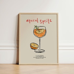 Impresión de Aperol Spritz, arte mural retro de cócteles, impresiones para la pared de la cocina, decoración de cocina, decoración estética de habitaciones, galería de pared, inspiración para el hogar, sin marco