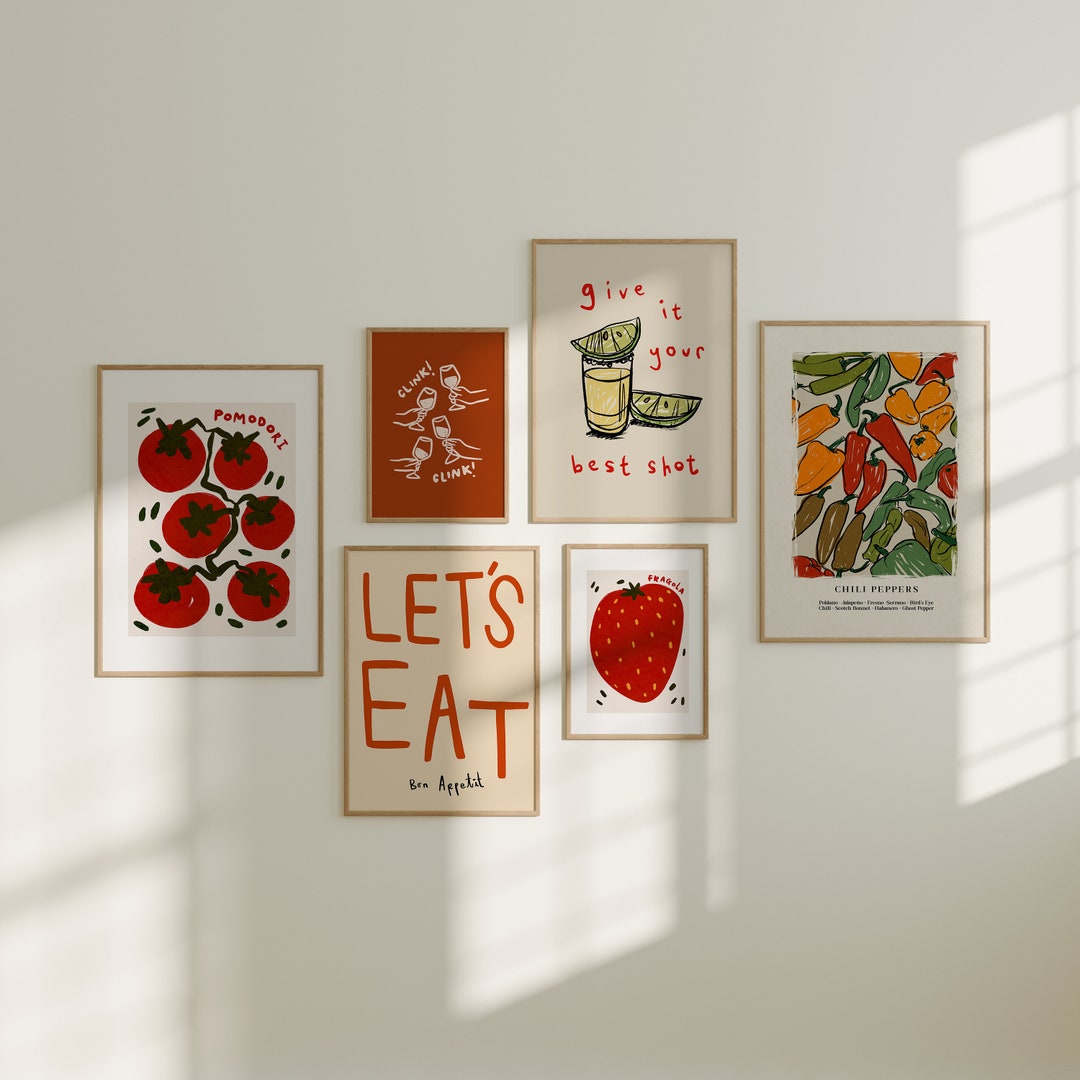 beige kitchen prints, dining room prints, set of 3,... Gallery Wall Set, Print Sets, Kitchen Gallery Wall, Kitchen Prints ...