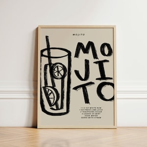 Impresión de mojito, impresión de cóctel clásico, arte de pared retro, impresiones de pared de cocina, decoración estética, pared de galería, inspiración para el hogar, SIN MARCO
