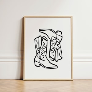 Cow Boy Boots Print, Ink Bleed Style, Cow Boy Print, Cow Girl Print, Cow Boy Boots, Minimalist, Rodeo Wall Art, Trendy Art Print, UNFRAMED