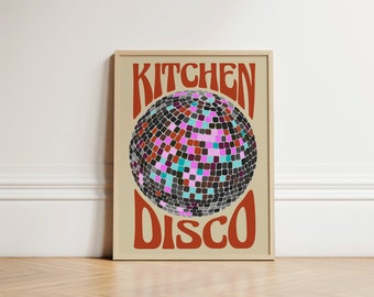 Kitchen Disco Print, Disco Ball, Retro Poster, Trendy Poster, Trendy Wall Art, Kitchen Prints, Kitchen Decor, Retro Wall Art, UNFRAMED