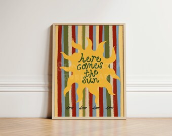 Here Comes The Sun Nursery Print, Children's Whimsical Wall Art Print, Nursery Decor, Nursery Kids Room Decor, Toddler Bedroom Art, UNFRAMED