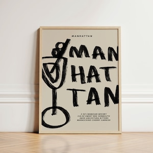 Impresión de Manhattan, Impresión de cóctel clásico, Arte de pared retro, Impresiones de pared de cocina, Decoración estética, Pared de galería, Inspo del hogar, SIN MARCO