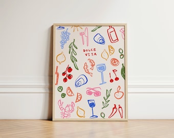 Dolce Vita Druck, Druck Wandkunst, Sommer Wandkunst, Küchen Drucke, Wanddruck, Wohnkultur, Italienischer Druck, Wanddeko, Haus Inspo, UNGERAHMT
