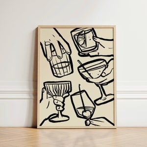 Cheer Glasses Print, Cocktail Poster, Retro Wandkunst, Küchen Wanddrucke, Ästhetische Dekoration, Galeriewand, Haus Inspo UNGERAHMT
