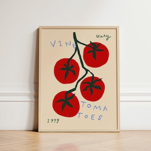 Vine Tomatoes Print, Retro Cooking Print, Italian Kitchen Wall Art, Kitchen Wall Decor, Foodie Print, Food Kitchen Art, UNFRAMED