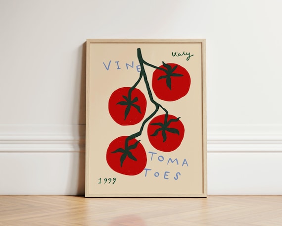 Vine Tomatoes Print, Retro Cooking Print, Italian Kitchen Wall Art, Kitchen Wall Decor, Foodie Print, Food Kitchen Art, UNFRAMED