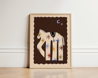 Starry Horse – Colourful Cowboy Poster for Kids Room – Cowboy Wall Art Print, Yeehaw Wall Art, Wall Art Ideas, Kitchen Print UNFRAMED
