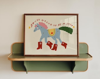 Horse Nursery Wall Art Print, Nursery Decor, Kids Affirmation, Hand Drawn Nursery Print, Toddler Room, Landscape Nursery Art UNFRAMED