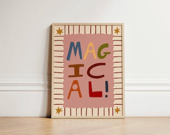 Magiczny wydruk, Kolorowy wydruk do pokoju dziecięcego, Pokój dziecięcy, Ilustracja ścienna, Sztuka ścienna do pokoju dziecięcego, Eklektyczny wydruk do pokoju dziecięcego, Pokój zabaw BEZ OPRAWY