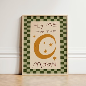 Fly Me To The Moon Print, Moon Print, Cute Nursery Wall Art, Art For Nursery, Nursery Bedroom Decor, Cute Kids Art, Whimsical Print UNFRAMED