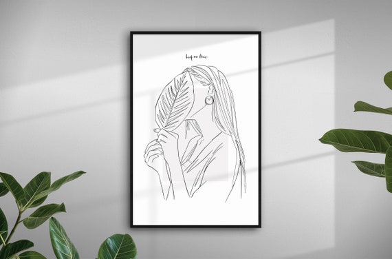 Leaf Me Alone Print, Plant Girl Print, Plant Line Art Drawing, Fashion Illustration Print, Fashion Art Print, Foliage Line Art UNFRAMED