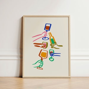 Impresión de Cheers colorida, póster de cóctel, arte de pared retro, impresiones de pared de cocina, impresión de cocina, decoración estética, ideas de decoración del hogar, SIN MARCO