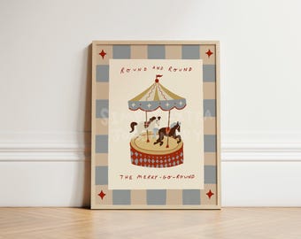 Merry Go Round Nursery Print, Children's Whimsical Wall Art Print, Nursery Circus Decor, Nursery Kids Room Art, Toddler Bedroom Art UNFRAMED