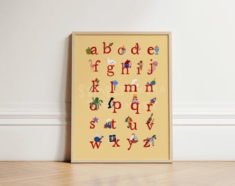 Alphabet Chart Print, Children's ABC Wall Art Print, Nursery Decor, Nursery Educational Learning Print, Fun Classroom Print, UNFRAMED