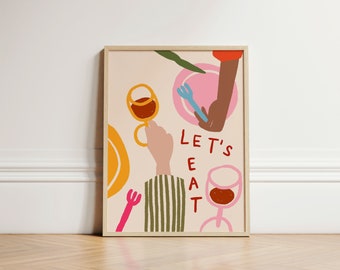 Let&#39;s Eat Print, Kitchen Wall Art, Abstract Print, Quirky Art Print, Kitchen Poster, Kitchen Print, Dining Room, Apartment Decor, UNFRAMED