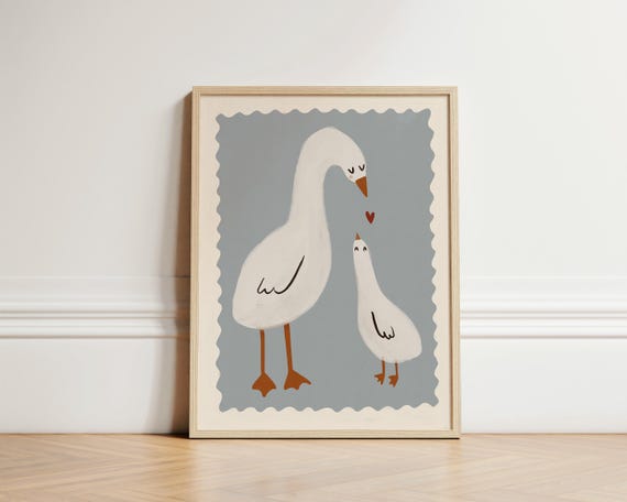 Mama Duck Print, Nursery Illustration Print, Kids Bedroom Art, Illustration Wall Art, Nursery Wall Art, Kids Room Print, Play Room, UNFRAMED