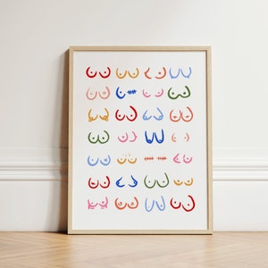 Boobies Print, Wall Art Print, Trendy Print, Boob Print, Colourful Wall Art, Breast Cancer Awareness, Bedroom Print, Bathroom Print UNFRAMED